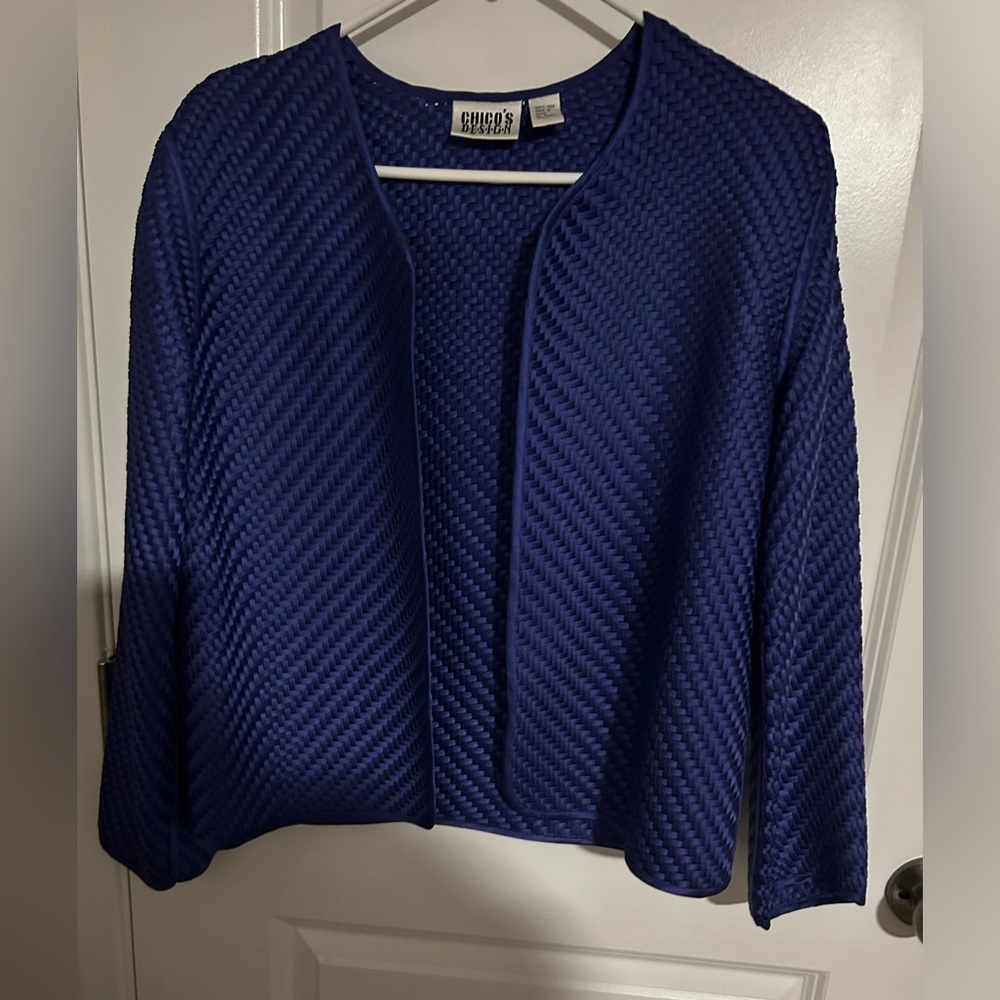 Chico's Silk Woven Ribbon Jacket Sapphire Blue/ Purple Size 0 (Small 4-6)